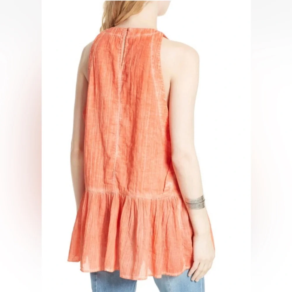 Free People Red Orange Breathless Moments Sleeveless Tunic Top Sz L